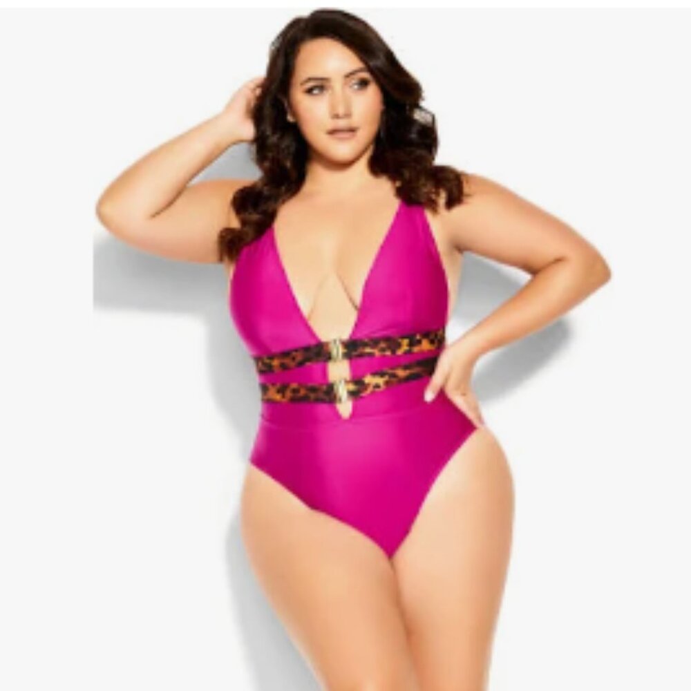 City Chic Vibeka Print 1 Piece - magenta